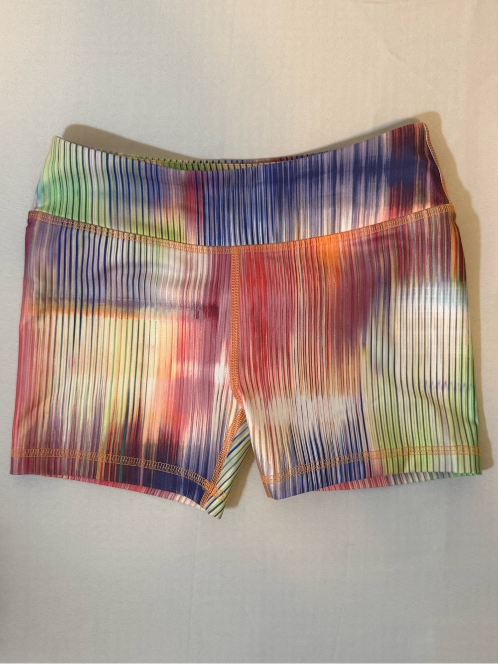 DSG Multicolor Youth Girls Ribbed Stripe Bike Shorts - Rainbow Palette Size M